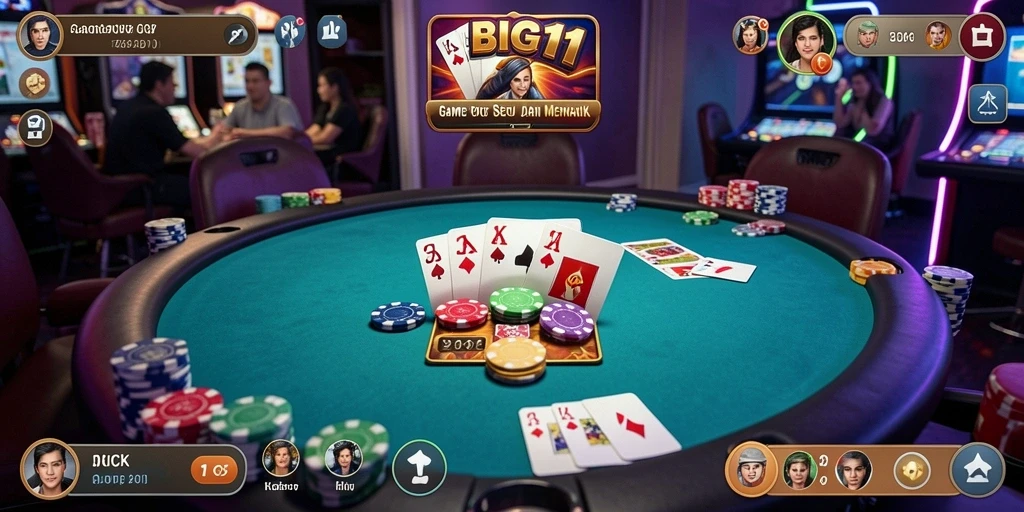 Screenshot gameplay BIG11 menampilkan pemain yang tengah bertanding dalam permainan Poker.