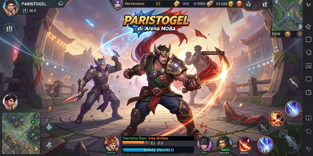 Tampilan aksi seru dalam gameplay PARISTOGEL di arena MOBA.