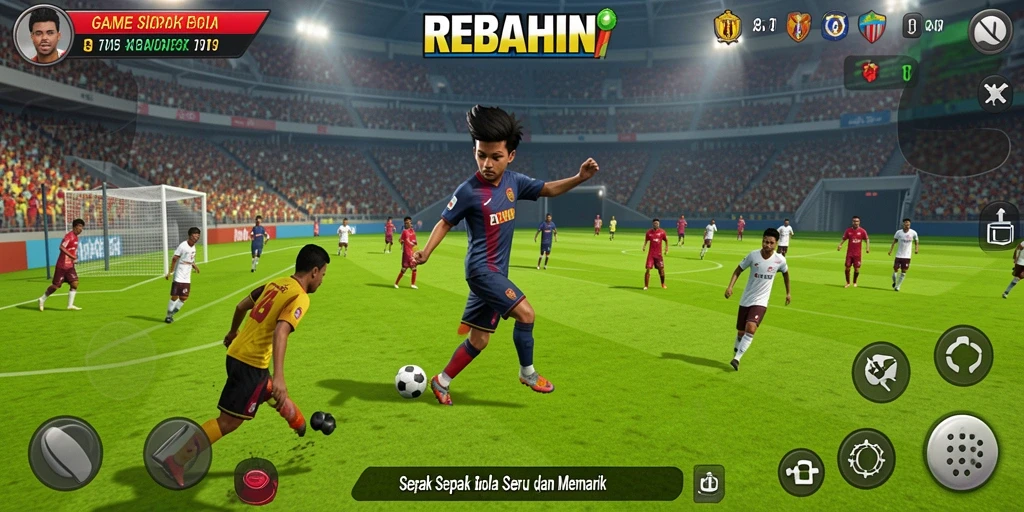 Tampilan epik dari gameplay sepak bola di REBAHIN.