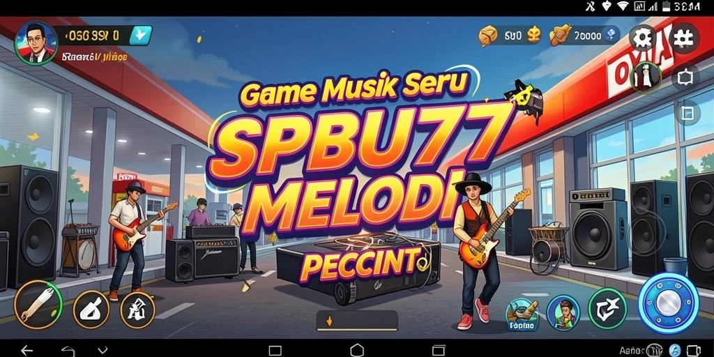 Tampilan gameplay SPBU77 yang menakjubkan dengan berbagai alat musik.