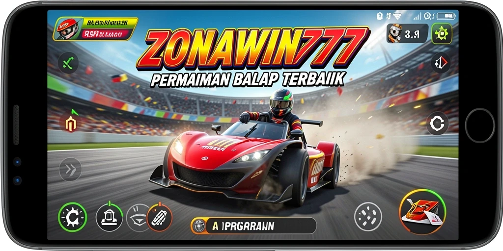 Tangkapan layar gameplay mengesankan dari ZONAWIN777, menampilkan aksi balap yang seru.